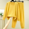 thumbnail image 4 of FRSASU Two Piece Outfits for Women Solid Color Lounge Sets Round Neck Sweatshirt Elastic Waist Sweatpants Sweatsuits Set Yellow, 4 of 4