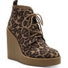 Jessica Simpson Mesila Leopard Wedge Closed Round Toe Lace Up Ankle Booties (6, Natural)
