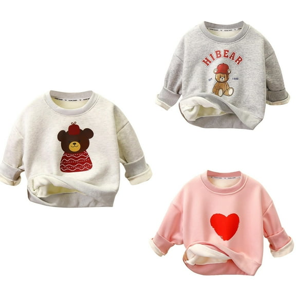 Ahuyic Toddler Kids Long Sleeved Crew Neck Blouse, Fall/Winter Warm Tops For Kids, Toddler Kids' Winter Teddy Bear Printed Round Neck Long Sleeved Sweatshirt With Warm Base Top,7 Years