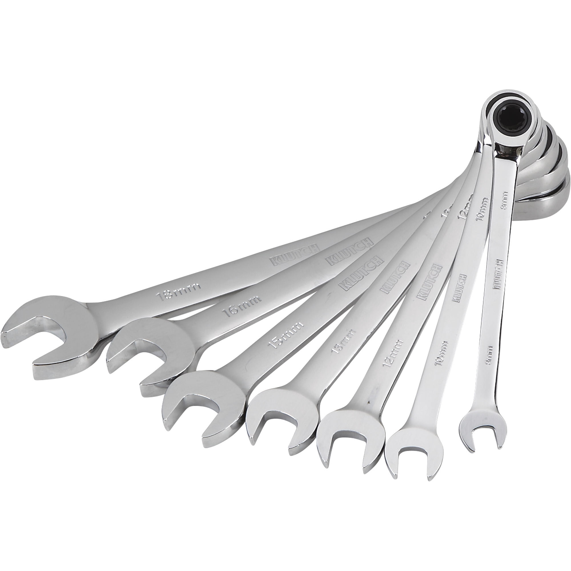 Klutch Ratcheting Wrench Set, 7-Pc., Metric: 8-18mm