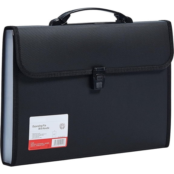Meilimei Accordion File Folder Organizer, 13 Pocket Expanding File with Handle, Legal Size Document Briefcase Case for A4/Letter Paper, Durable Buckle Closure for Home, Office (Black)