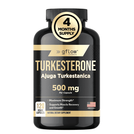 Gflow Vitamins Turkesterone - 500 mg (Ajuga Turkestanica Extract Std. to 10% Turkesterone) Similar to Ecdysterone - Promotes Strength, Endurance, Muscle Growth - 4 Months Supply