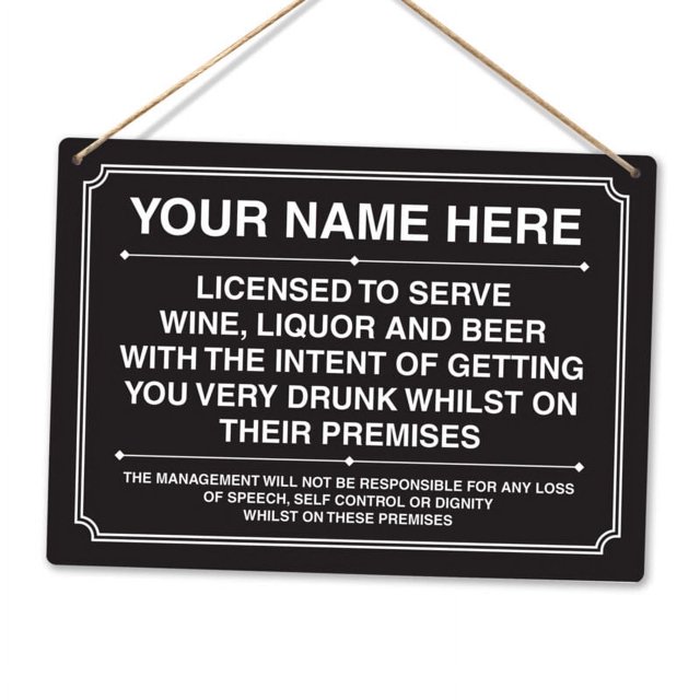 Tamaño: 8 x 12 pulgadas Letrero de metal para pared Licencia para servir vino, licor, cerveza, información sobre restaurante y bar