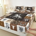 thumbnail image 3 of Homewish Western Cowboy Cowgirl Twin Sheet Sets, Brown Buffalo Patchwork Twin Fitted Sheet, Rustic Farmhouse Flat Sheet, Luxury Bedroom Decor, 3 Pieces, 3 of 7