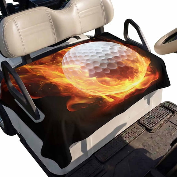 Golf Cart Seat Cover Flame Golf Ball Club Car Golf Cart Seat Covers Soft Absorbent Golfcart Towel Blanket Sports Black Golf Seat Covers for Cart Decor Fits 2 & 4 Passenger 51"x31"