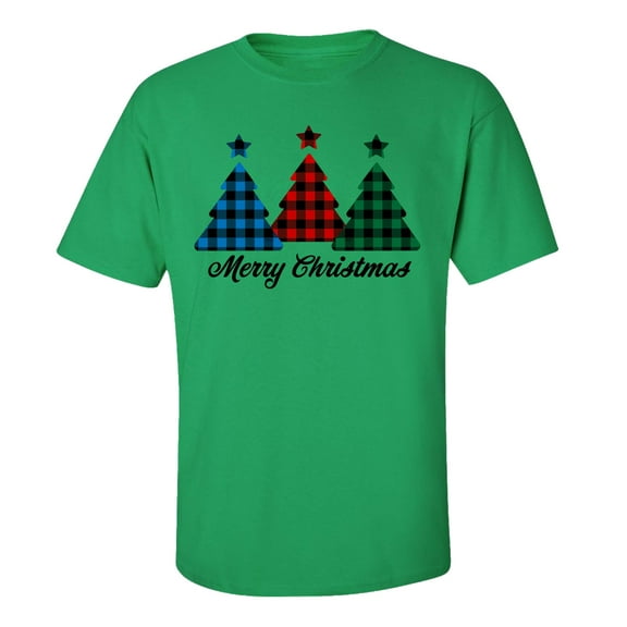 Merry Christmas Buffalo Plaid Trees Short Sleeve T-shirt-Kelly Green-Small