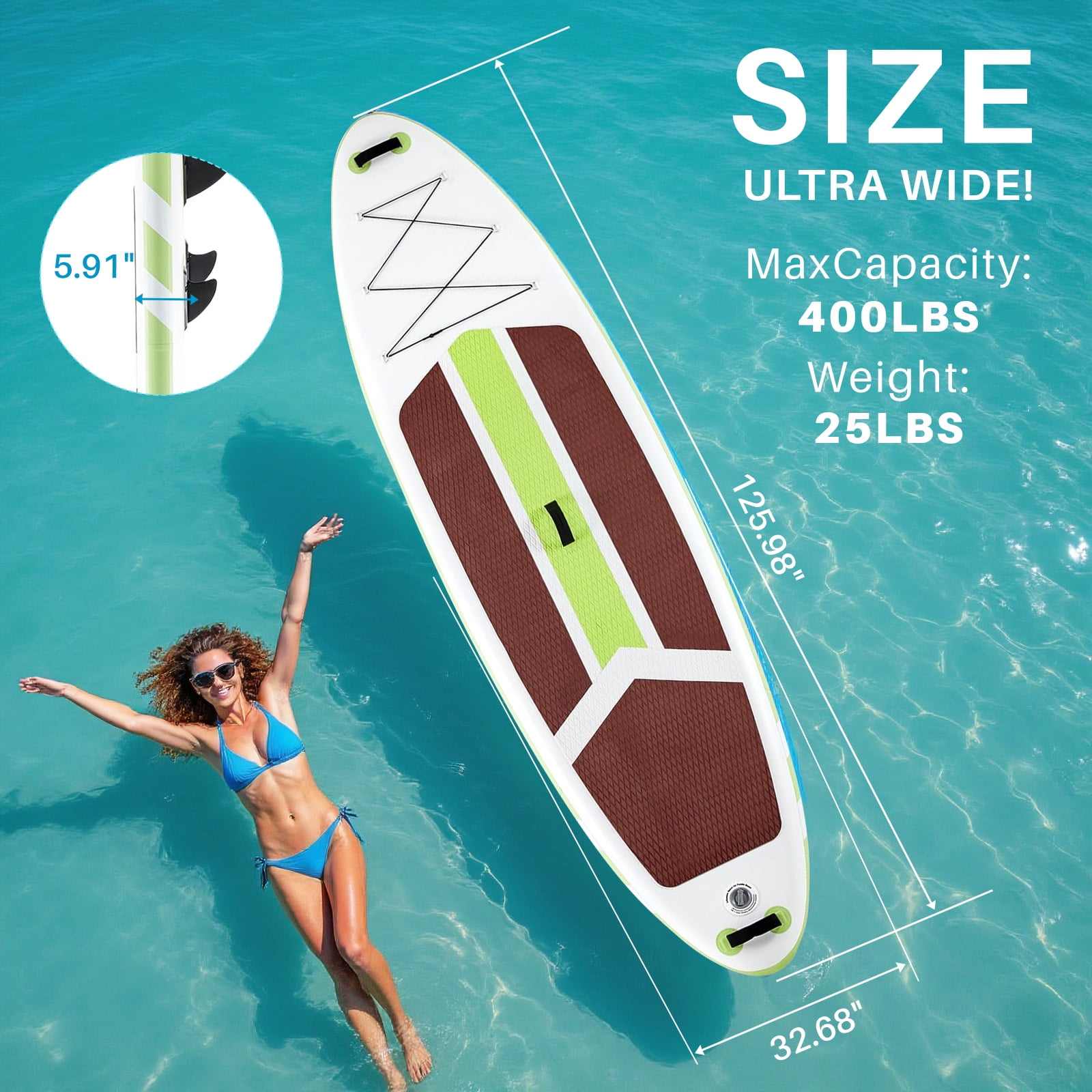 TINKLE WELL Inflatable Stand Up Paddle Board (SUP) Kit, Ultra-Stable Wide Design w/Non-Slip Deck & 2-in-1 Adjustable Paddle, Complete Set for Beginners/Experts, Youth & Adults, Brown