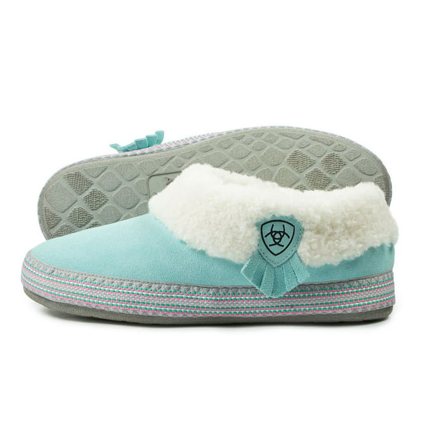 MELODY SLIPPER, SUEDE BOOTIE ACRYLIC COLLAR, Pair, Color: Turquoise, Size: (AR2827-400-S) Walmart.com