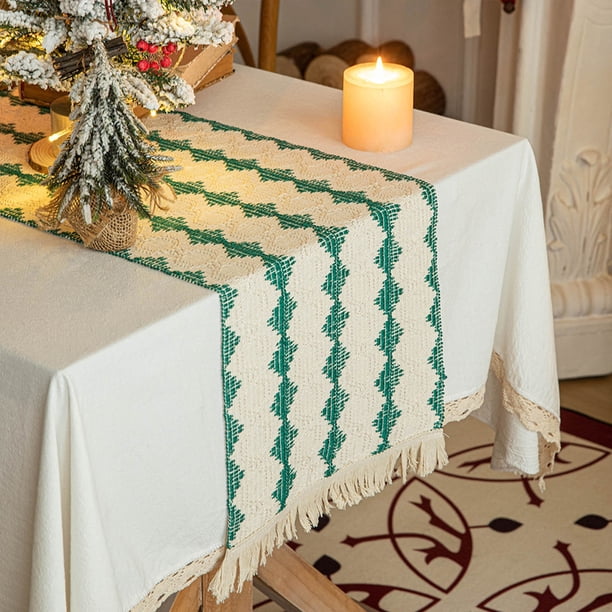 Xihbxyly despacho de almacén Mantel individual en borlas de lino y algodón en bandera de mesa en Año Nuevo, serie en Año Nuevo, mantel largo, toalla para el final de la cama, decoración