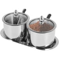 thumbnail image 3 of Ihvewuo Stainless Steel Sugar Bowl Set with Glass Lid Spoon and Tray Rustproof Seasoning Box Round Condiment Pots Polished Shiny Sugar Container Seasoning Jar Kitchen Spice Container Canister, 3 of 11