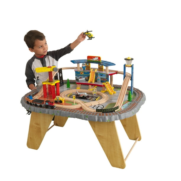 KidKraft Transportation Station Wooden Train Set & Table with 58