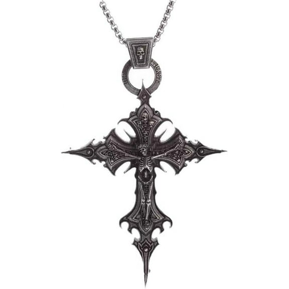 Tilga Vintage Gothic Cross Skull Pendant Necklace for Women Punk Halloween Goth Jewelry Gift for Women