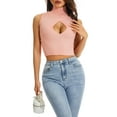 thumbnail image 5 of Douhoow Women Cutout Ribbed Tank Top Sleelveless Crop Tops High Neck Slim Camis Tops, 5 of 8