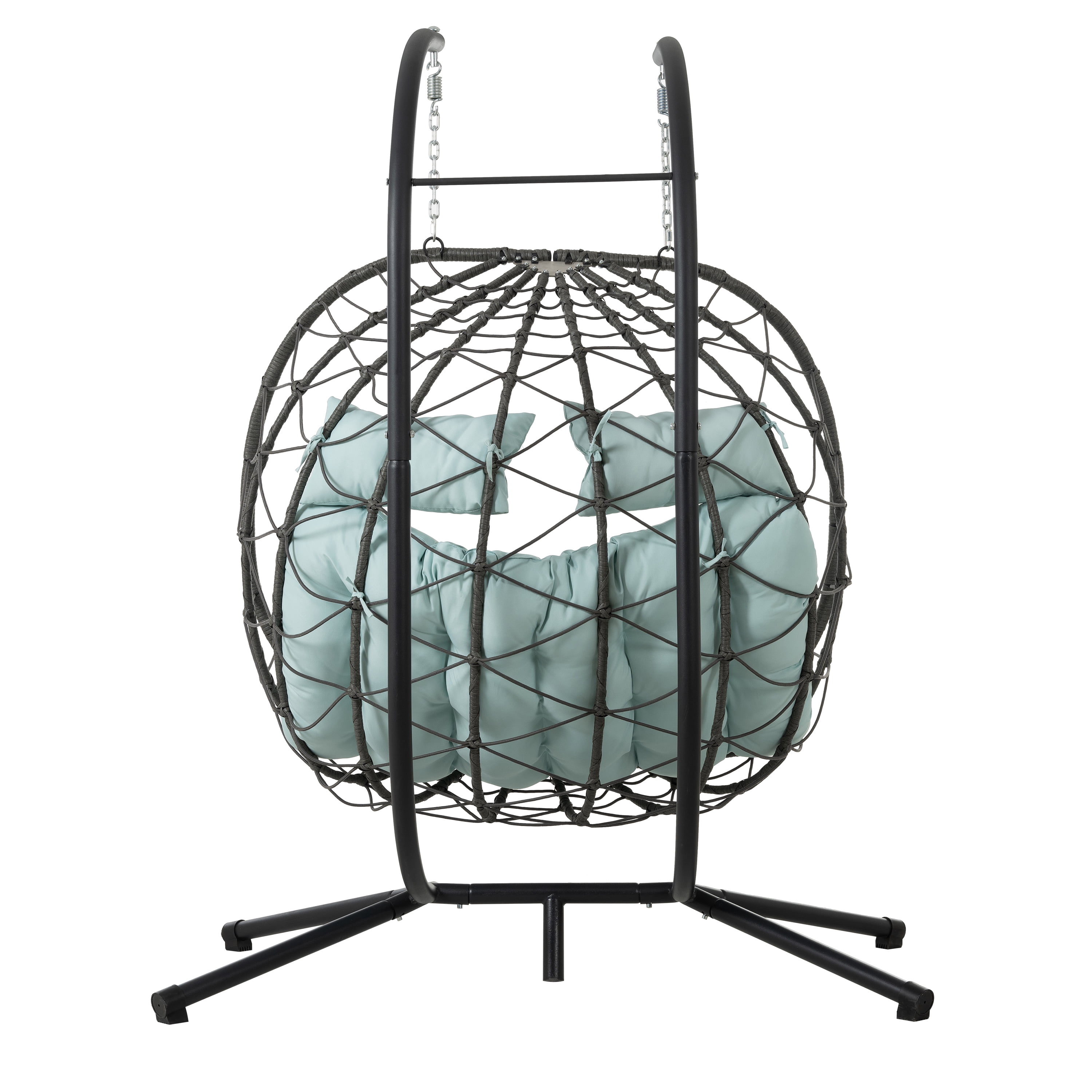 2 Persons Egg Chair with Stand, Indoor Outdoor Swing Chair Patio Wicker Hanging Egg Chair for Bedroom, Coral Blue