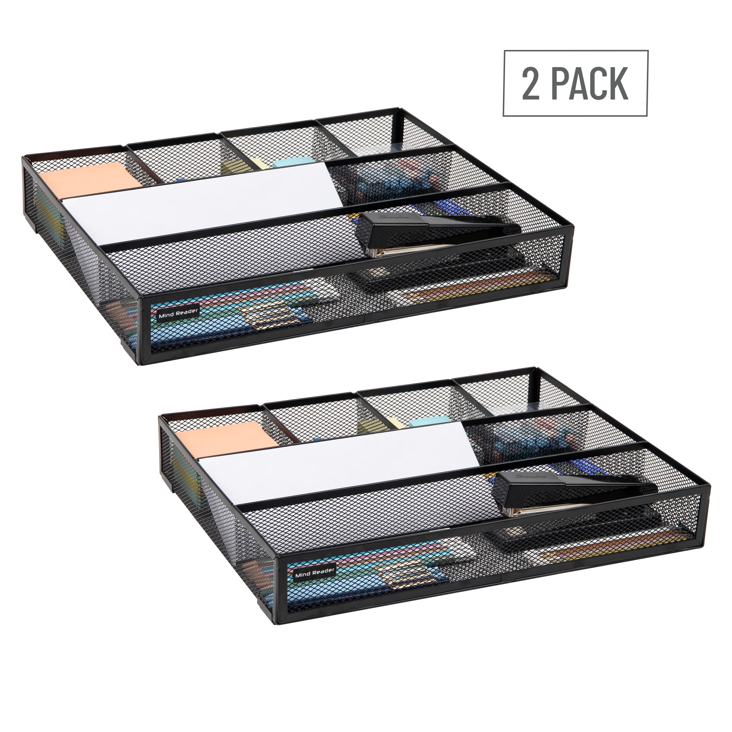 Mind Reader Drawer Organizer, Utensil Organizer, Office, Kitchen, Metal, Set of 2, Black
