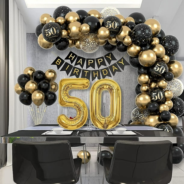 50th Birthday Decoration, 50th Birthday Man Women, 50th Birthday  Decoration, Happy Birthday Garland Balloon Black Gold Decoration