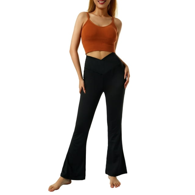 Women's Bootcut Yoga Pants Crossover High Waisted Workout Leggings Stretch Through Tummy Control Flare Pants