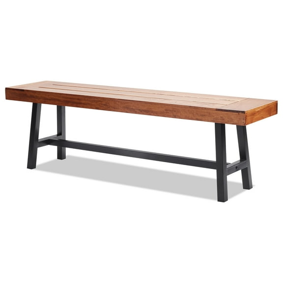 Outdoor Bench 63 in Wood Garden Bench Metal Leg Park Patio Dining Bench