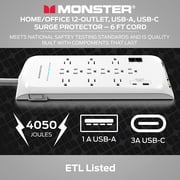 Monster 6ft White Surge Protector Power Strip & Tower – Heavy Duty for Computers & Appliances