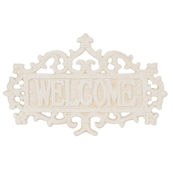 Sungmor Cast Iron Welcome Sign, Vintage Style Decorative Wall Plaque, Ornate Scroll Design for Porch, Entryway, Garden or Fence, Outdoor Wall Hanging Sign, Rustic Metal Home Decor