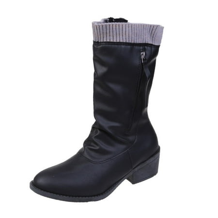 

Stamzod Clearance Women Fashion Shoes Retro Western Boots Casual Warm Low Heels Mid-calf Boots