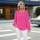 thumbnail image 4 of Camisa de Holgada de Larga con Cuello Redondo y Color Liso para Mujer, Elegante y A . Rosa L, 4 of 10