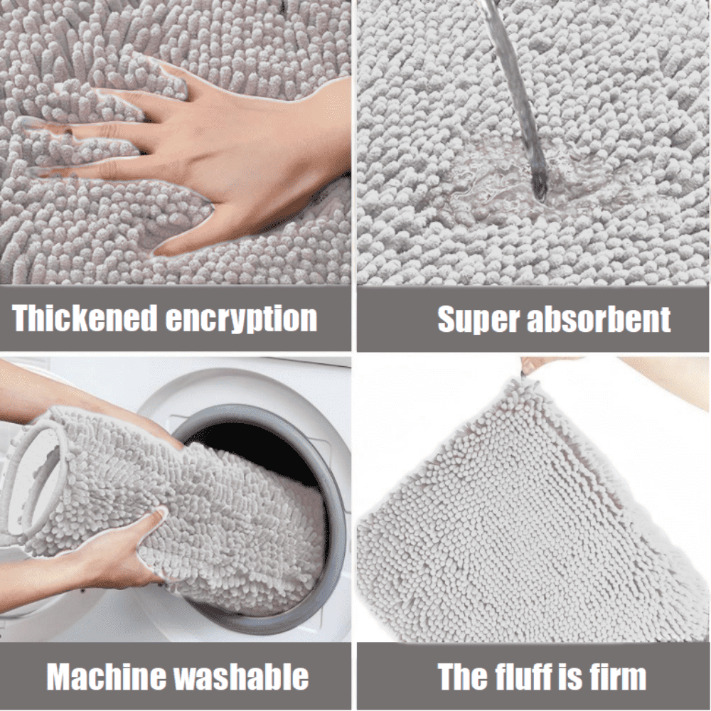MK Gdledy Chenille Oval Bath Rug 16x24, Rubber Backing Quick Dry Washable Microfiber Mats，White