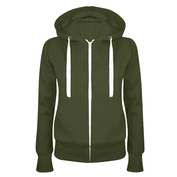 ¡Ahorra en liquidación! Sudadera deportiva Umfun para mujer, informal, con capucha, ajustada, cremallera, forro polar, verde militar, talla 2XL