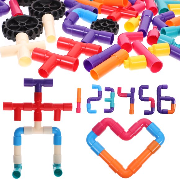 Miangastore Connecting Pipes Toy Plastic Assorted Color Children 96 Pieces