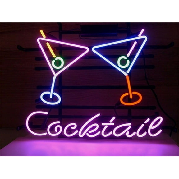 Queen Sense 17"x14" Cocktails Two Martini Glasses Neon Sign Man Cave Handmade Neon Light 117CTTMG