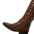 thumbnail image 4 of YDN Women Classic Round Closed Toe Strap Buckle Knee High Boots Block Low Heel Side Zipper Calf Boots Casual Winter Shoes Size 12 Brown, 4 of 4