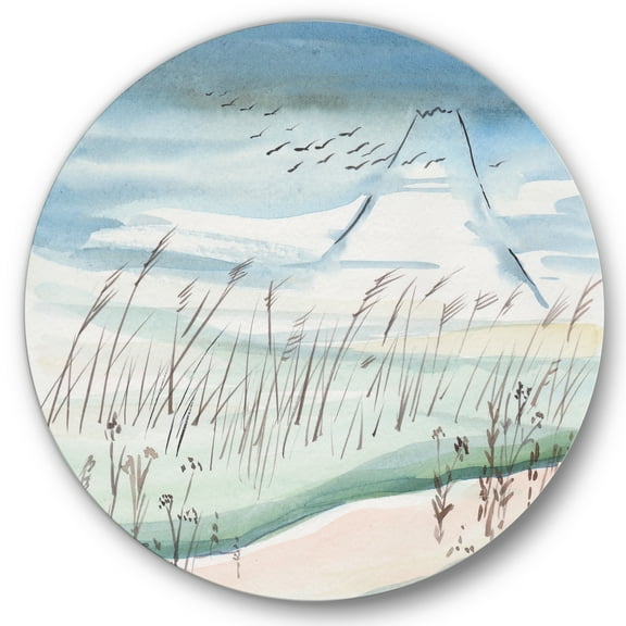 Designart 'Crane Birds Flying Over Snowy Montain' Traditional Circle Metal Wall Art 36x36 - Disc of 36