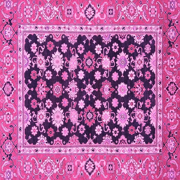 Ahgly Company Indoor Square Abstract Pink Modern Area Rugs, 5' Square