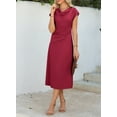 thumbnail image 3 of DOKOTOO Women's Soft Summer Red Party Midi Dress – A-Line Silhouette, Ruched Cowl Neck & Flowy Short Sleeves Dresses, 3 of 8