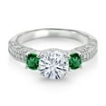 thumbnail image 2 of Gem Stone King 925 Sterling Silver White Moissanite and Green Nano Emerald Engagement Ring for Women (1.88 Cttw, Gemstone, Round 7MM and 4MM, Size 6), 2 of 3