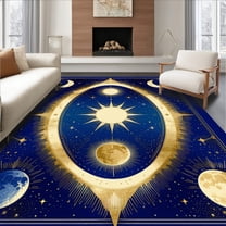 Flatwoven High Traffic Area Rug, Celestial Dreamy Star Mosaic, Non Slip, Stain Resistant, Washable Area Rugs for Living Room, Bedroom(Blue, 4X6)