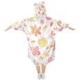 thumbnail image 2 of FORMRS Wearable Blanket Hoodie with Sleeves for Kids Cozy Flannel Sweatshirt, White Floral Orange, 2 of 7