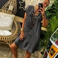 thumbnail image 4 of Women's Denim Dress Plus Size Baggy Tunic Jean Shirt Dress Summer Casual Loose Dresses V Neck Casual Tunic Top, 4 of 5