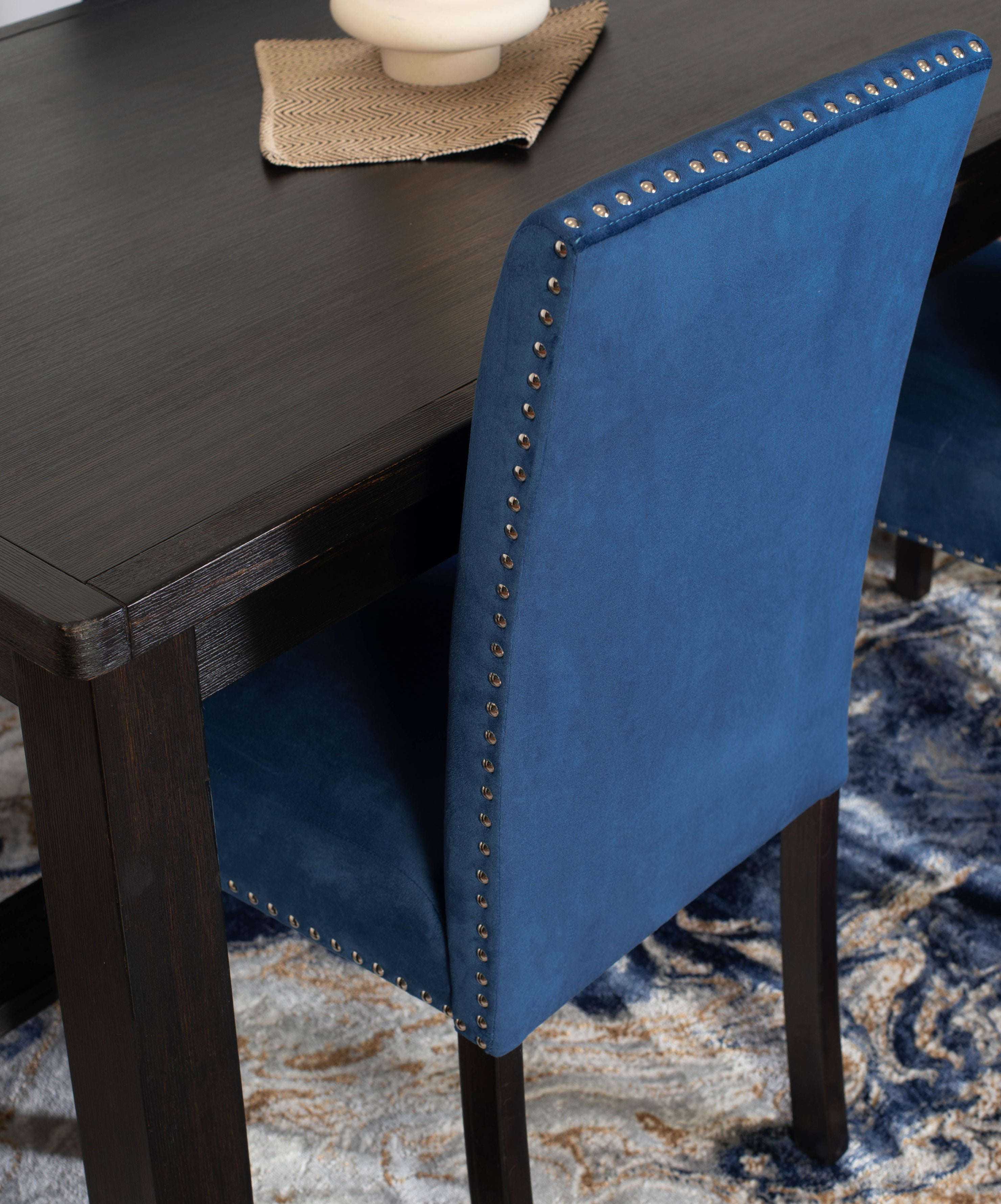 Roundhill Furniture Vanzo Contemporary 5-Piece Dining Set, Dining Table with 4 Stylish Chairs, Blue