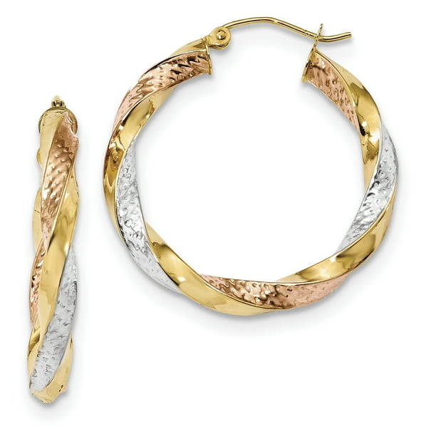 14kt tri color clearance gold twisted hoops