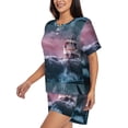 thumbnail image 2 of Lsque Boat Lighthouse Storm Waves Women's Short-Sleeved Pajama Set - 2 Piece Soft and Lightweight Sleepwear Set-Small, 2 of 9