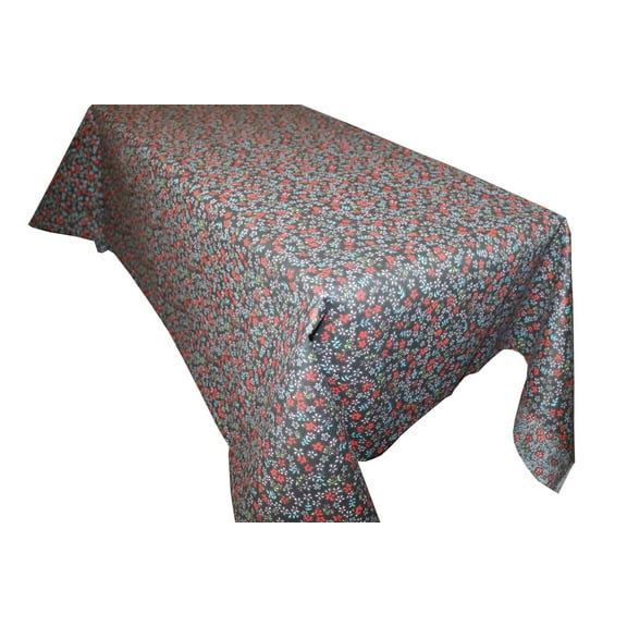Cotton Tablecloth Floral Print Small Flowers Allover Red on Black