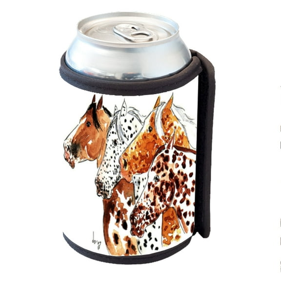KuzmarK Insulated Drink Can Cooler Hugger - Four Appaloosa Horses Equine Art by Denise Every