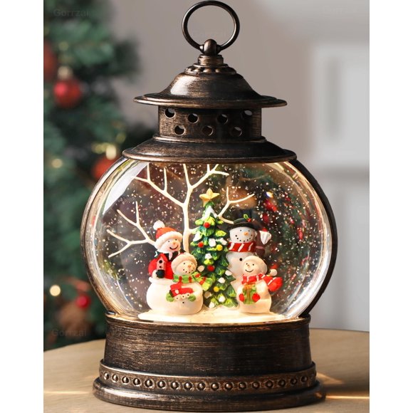 Farol con forma de globo de nieve Gorrzai, diseño de muñeco de nieve, 30 cm, con luz