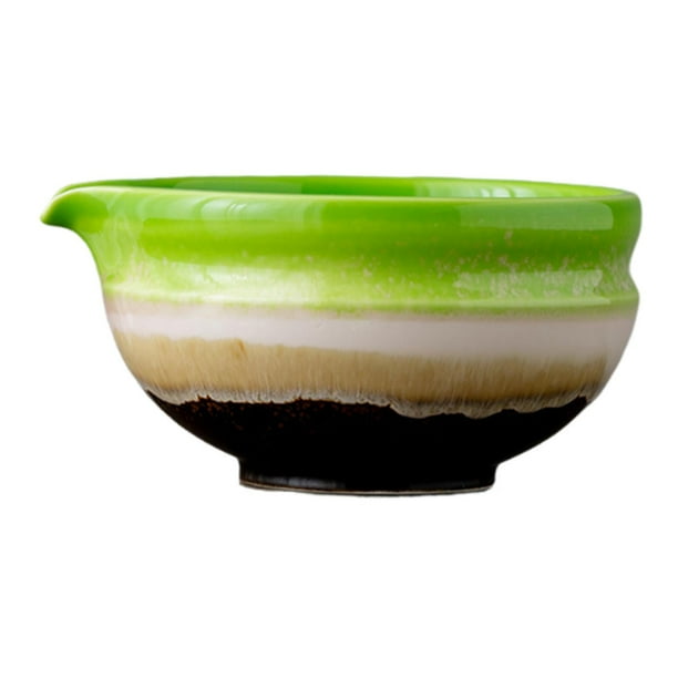 Cuenco de cerámica para matcha para uso en el hogar y la oficina. Accesorio para preparar té. Té verde para el hogar. Cambio de horno verde