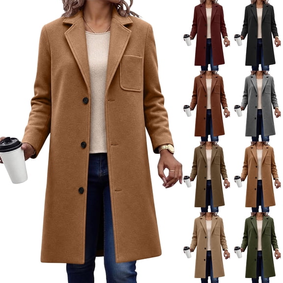 Tqcoqu Women's Wool Blend Coat Fall Winter Casual Single Breasted Overcoat Mid-Length Notched Lapel Coat