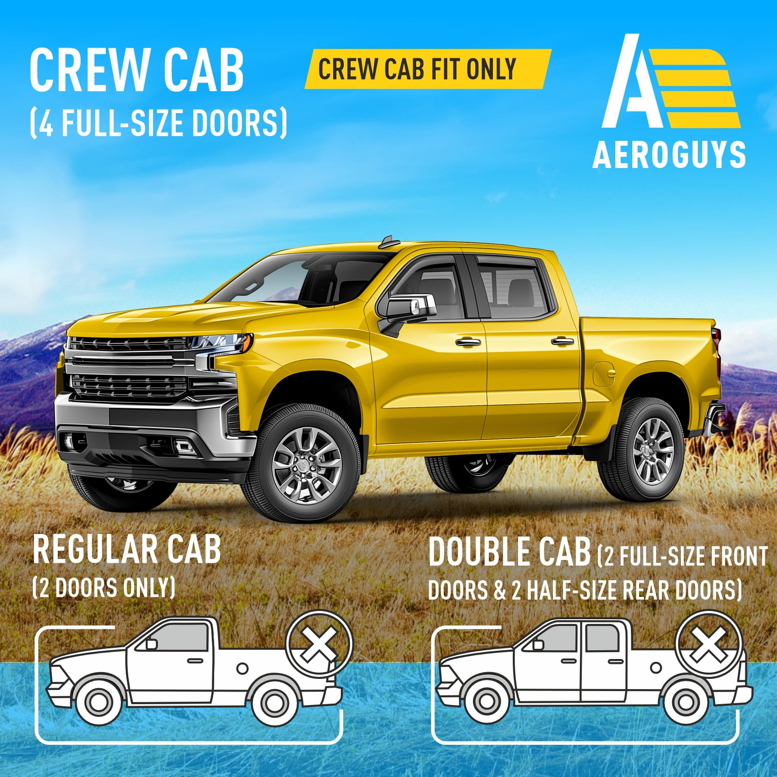 AEROGUYS In-Channel Window Deflectors Extra Durable Window Visors Rain Guards Fit for Chevrolet (Chevy) Silverado 1500 2019-2026 Crew Cab, Sun Visors, Wind Vent Visors, Truck Accessories-4pcs. AG0022