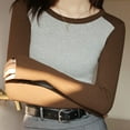 thumbnail image 4 of Camisetas de manga larga o corta a rayas con bloques de color para mujer, blusas casuales y cómodas, blusas de talla grande, 4 of 6