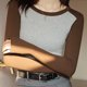 thumbnail image 4 of Camisetas de manga larga o corta a rayas con bloques de color para mujer, blusas casuales y cómodas, blusas de talla grande, 4 of 6
