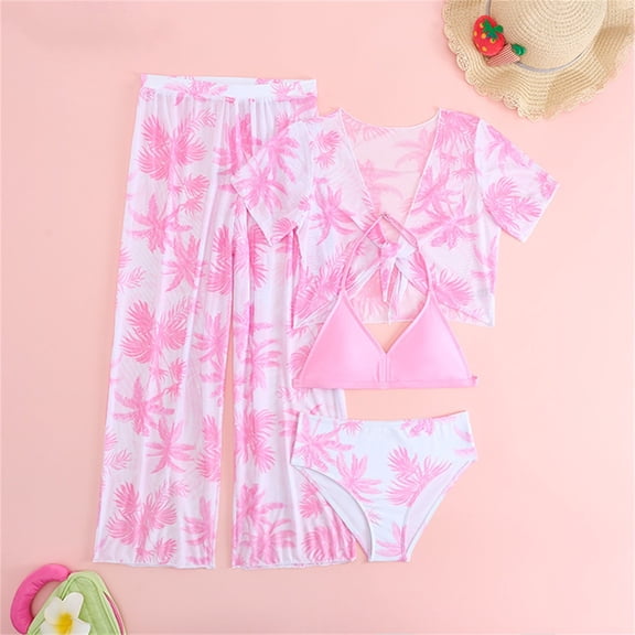 Zylarhe Swimming Suit for Girls,3 Piece Bathing Suits for Girls Tween Girls Tankini Swimsuit Girl Swimsuits Girls' Swimwear Size 7-8 Years Pink